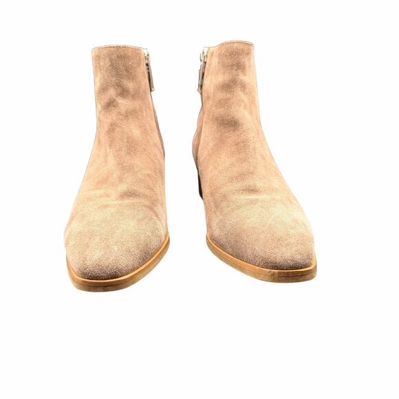 Aquatalia Faria Taupe Suede Buckle Ankle Boots 9.5 Waterproof Low Heel - Picture 2 of 11